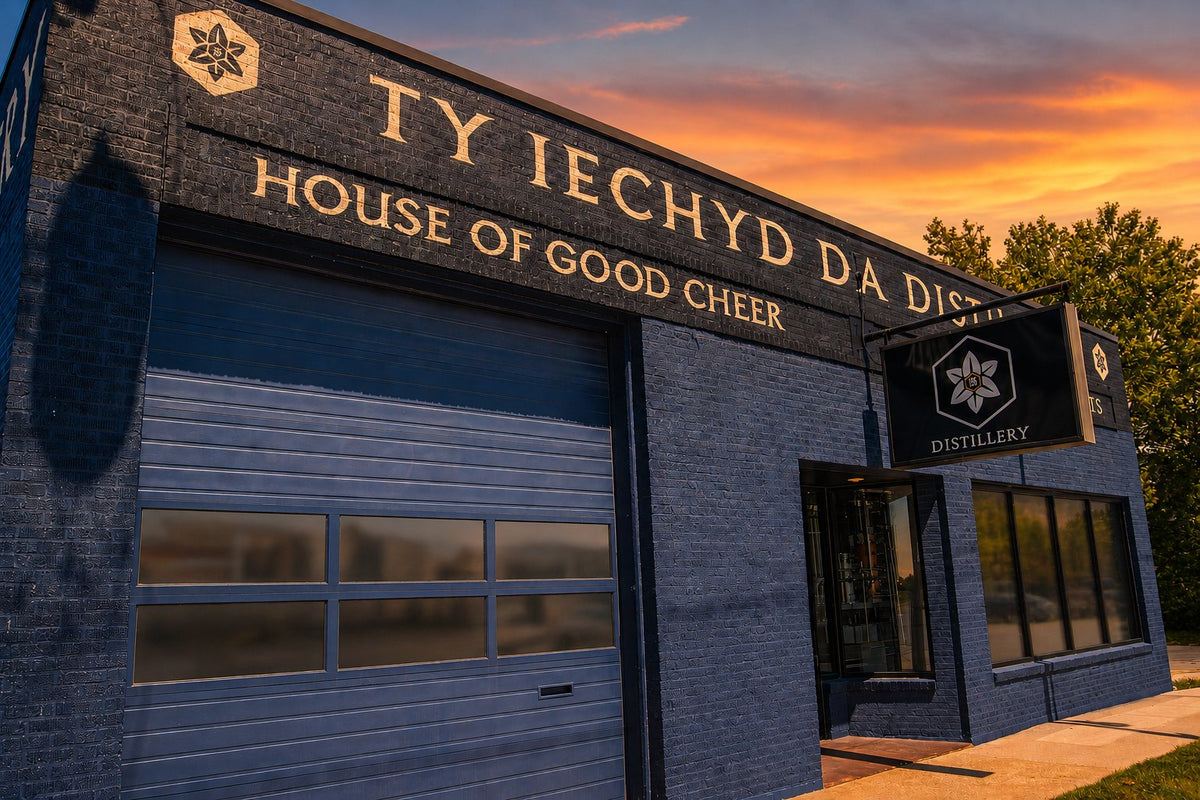 Ty Iechyd Da Distillery, House of Good Cheer, exterior at sunset